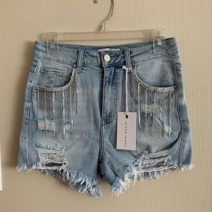 Risen High Rise Rhinestone Shorts